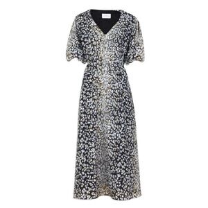 Tanya Taylor Seraphina Black Multicolor A-Line Dress Puff Sleeve Sz 8 Wedding